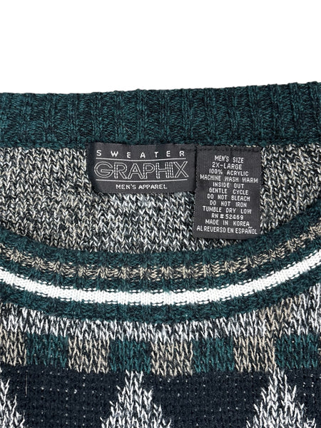 Vintage knit pattern sweater - 2XL